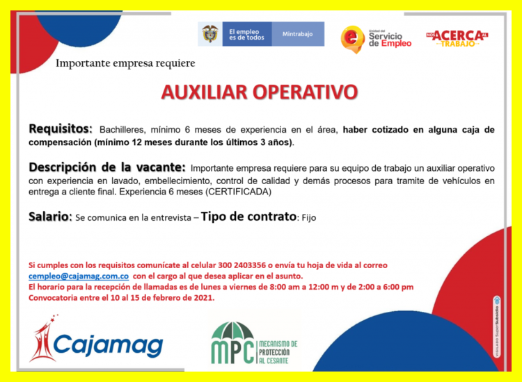 ¿Cuáles son las funciones, responsabilidades y requisitos clave del puesto de Auxiliar Operativo en Envía?