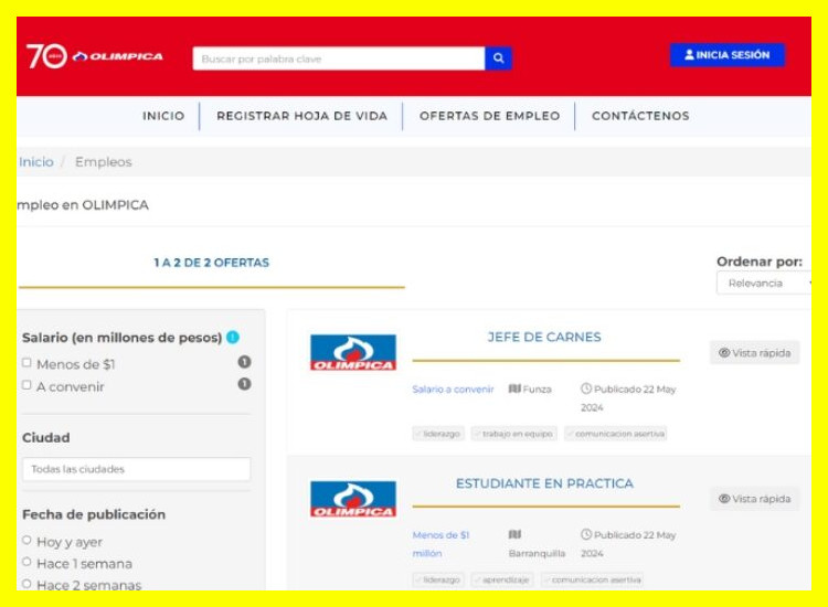 ¿Cuáles son los pasos para registrar y actualizar la hoja de vida en el portal de empleo de Olímpica?